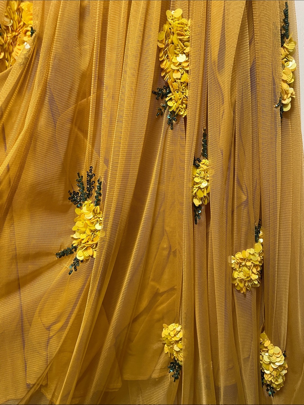 Maeve Mustard Tulle Midi Skirt with Floral Appliqués - Picture 4 of 9
